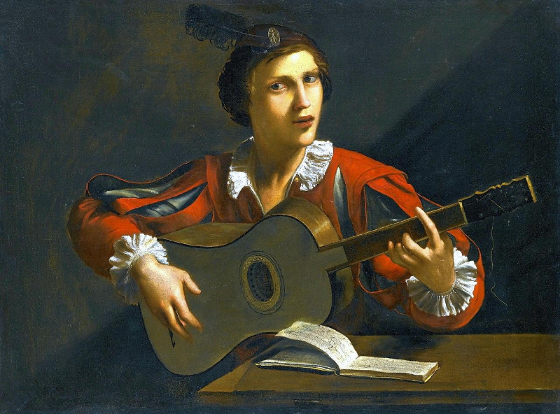 1603 A 5 course baroque guitar and player. The painting is attributed to Italian artist Pietro Paolini 1603%E2%80%931681 1
