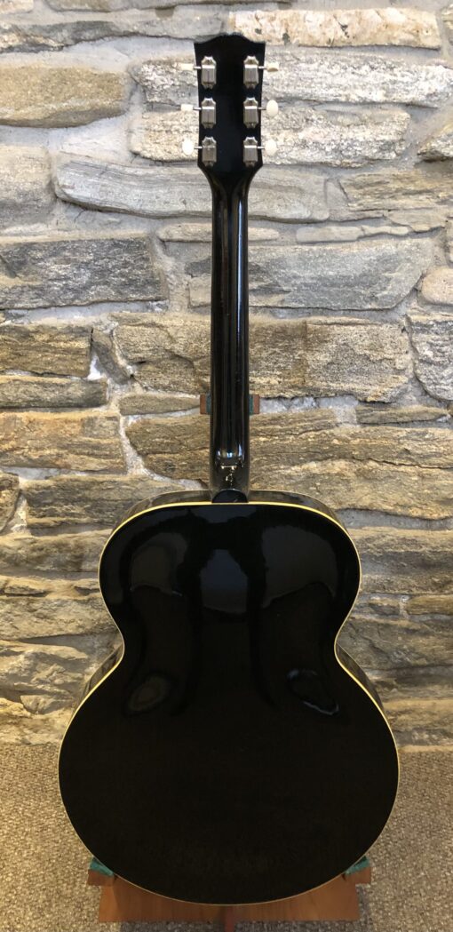 Back view of 1952 Gibson ES-150 electric archtop guitar in black finish, available at AcousticMusic.Org