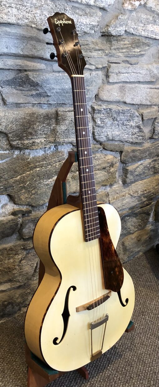 Side profile of 1943 Epiphone Ritz archtop guitar showing body contour and binding detail